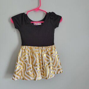 Baby Dot Dot Smile Dress Girl's 6-12mo Black & Gold Cap Sleeve Twirl Stretch NWT